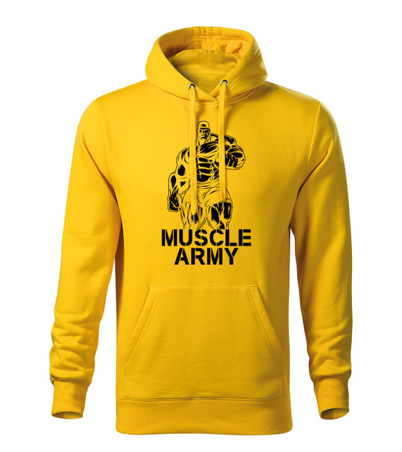 DRAGOWA hanorac barbati cu gulgă muscle army man, galben 320g / m2